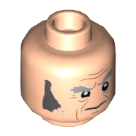Minifig Head Argus Filch, Grey Sideburns, Thick Eyebrows, Stern / Clenched Teeth Print Light Nougat