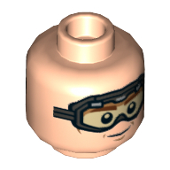 Minifig Head Han Solo, Dual Sided, Brown Eyebrows, Cheek Lines, Chin Dimple, Goggles, Smile / Determined Print [Hollow Stud] Hellnougat
