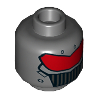 Minifig Head Batman, Dual Sided, Red Visor, Grate, Unbroken / Broken Print [Hollow Stud] Dark Bluish Gray
