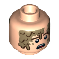 Minifig Head Han Solo, Dual Sided, Reddish Brown Eyebrows, Mud Stains, Determined / Scared Print [Hollow Stud] Hellnougat