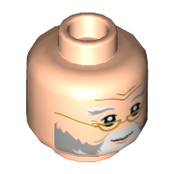 Minifig Head Albus Dumbledore, Light Bluish Gray and White Eyebrow and Beard, Neutral / Slight Smile with Gold Glasses Print Light Nougat