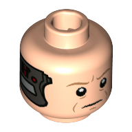 Minifig Head Lobot, Medium Nougat Eyebrows, Control Panel / Computer on Side of the Head Print [Hollow Stud] Light Nougat