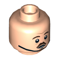 Minifig Head Jacob Kowalski, Dual Sided, Brown Eyebrows and Moustache, Lines, Neutral / Concerned with Chin Strap Print [Hollow Stud] Light Nougat