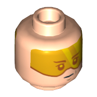 Minifig Head Cloud Car Pilot, Dual Sided, Orange Visor, Brown Eyebrows, Chin Dimple, Neutral / Scared Print [Hollow Stud] Light Nougat