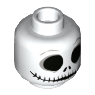 Minifig Head Jack Skellington, Skull Large Black Eyes, Nostrils and Very Wide Mouth Print [Hollow Stud] White