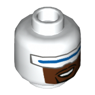 Minifig Head Frozone, Wide Blue Visor, Reddish Brown Lower Face with Black Goatee Print Weiß