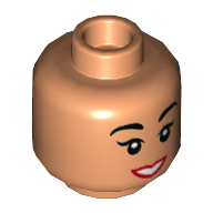 Minifig Head Jasmine, Female, Eyebrows, Red Lips, White Teeth Smile Print [Hollow Stud] Nougat
