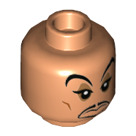 Minifig Head Jafar, Large Eyebrows, Dark Orange Cheek Lines, Black Goatee, Passive / Crooked Smirk Print Nougat