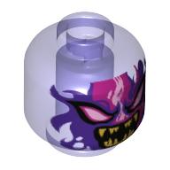 Minifig Head Overlord, Purple Eyes, Dark Purple and Bright Pink Flames, Sharp Teeth, Open Mouth Print [Hollow Stud] Trans-Purple