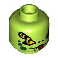 Minifig Head Lasha, Double-Eyed Snake, Tangs, Tongue, Dark Green Spots Print [Hollow Stud] Lime