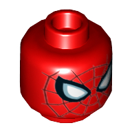 Minifig Head Spider-Man, Large White Eyes, Dark Red Web Print Red