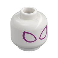 Minifig Head Ghost Spider (Spider-Man), Large White Eyes with Magenta Outline Print White