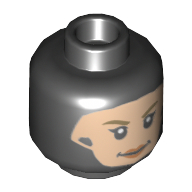 Minifig Head Overwatch Mercy, Dual Sided, Balaclava, Light Nougat Face, Dark Yellow Eyebrows, Peach Lips, Smile / Surprised Print [Hollow Stud] Black