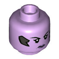 Minifig Head Widowmaker, Dual Sided, Purple Lips, Com, Scowl / Smile and Winking Left Eye Print [Hollow Stud] Lavendel