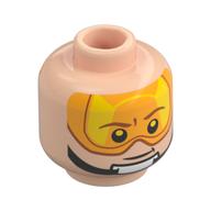 Minifig Head Luke Skywalker, Chin Strap, Smile, Visor Up / Visor Down Print Light Nougat