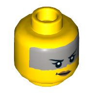 Minifig Head Mo-Hawk / Sharkira, Female, Light Bluish Grey Band On Forehead, Crooked Smile Print [Hollow Stud] Gelb