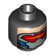 Minifig Head Soldier: 76, Grey Mask, Red Visor Print [Hollow Stud] Schwarz
