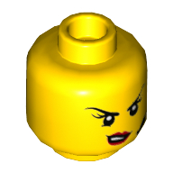 Minifig Head, Headset, Red Lips Crooked, Angry Print in 