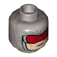 Minifig Head Ocean Master, Dual Sided, Balaclava with Light Nougat Face, Red Goggles / Angry Print [Hollow Stud] Mattsilber