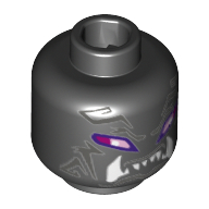 Minifig Head Oni Villain, Purple and Pink Stretched Eyes, White Fangs, Tribal Markings Print [Hollow Stud] Schwarz