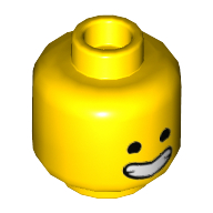 Minifig Head Emmet, Wide Smile with Closed Teeth, Open Eyes / Closed Eyes Print Yellow