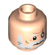 Minifig Head Overwatch Reinhardt, Dual Sided, White Beard, White Eye with Scar / Silver Mask with Yellow and Orange Visor Print [Hollow Stud] Hellnougat