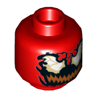 Minifig Head Carnage, Black Jagged Eyes, Wide Dark Orange Mouth Print [Hollow Stud] Red