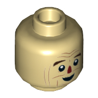 Minifig Head Scarecrow, Dual Sided, Reddish Brown Eyebrows, Dark Red Nose, Dark Orange Lines Print [Hollow Stud] Beige