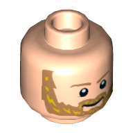 Minifig Head Aquaman, Medium Nougat Eyebrows and Beard with Yellow Highlights, Smile / Fierce Print Hellnougat