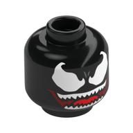 Minifig Head Venom, White Eyes, White Teeth, Red Tongue Print [Hollow Stud] Schwarz