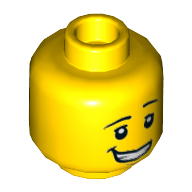 Minifig Head Watermelon Dude, Eyebrows Left Raised, Lopsided Smile, Eyes / Sunglasses Print Yellow