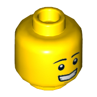 Minifig Head Giraffe Guy, Eyebrows, Lopsided Grin / Smile Showing Teeth Print Gelb