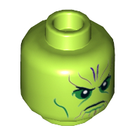 Minifig Head Talos (Skrull), Green Eyes, Angry Print [Hollow Stud] Limette