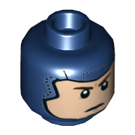 Minifig Head Captain America, Balaclava, Light Nougat Face, Determined / Smile Print Dark Blue