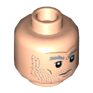 Minifig Head Griff Halloran, Light Bluish Grey Eyebrows, Stubble Beard, Frown Print [Hollow Stud] Light Nougat