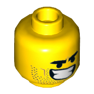 Minifig Head Rex Dangervest, Wide Open Mouth / Lopsided Grin Gelb