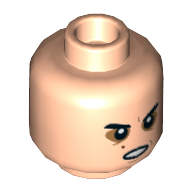 Minifig Head Kylo Ren, Eyebrows, Sunken Eyes, Red Beauty Mark / Mole, Right Eye Scar and Open Mouth / Determined Print [Hollow Stud] Light Nougat