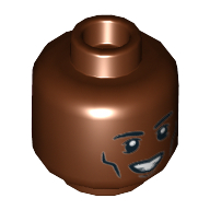 Minifig Head James Rhodes (War Machine), Cheek Lines, Open Mouth Smile / Grin Print [Hollow Stud] Reddish Brown