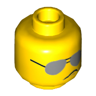 Minifig Head Bad Cop (Scribble Cop), Silver Sunglasses / Scribble-Face Frown Print Yellow