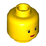 Minifig Head Leia / Padawan, Small Black Eyes, Eyelashes, Small Red Lips Print [Hollow Stud] Yellow