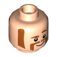 Minifig Head Duke Caboom, Reddish Brown Side Burns, Moustache, Thick Raised Eyebrows, Smile Hellnougat
