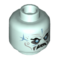 Minifig Head Blizzard Samurai, Medium Blue Eyes, Sand Blue Scars, Angry Showing Teeth / Ice Shards over Right Eye Print Light Aqua