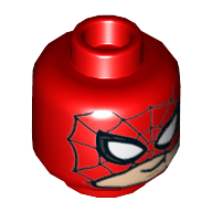 Minifig Head Spider-man, Mask, Raised, Uncovered Mouth, Smile / Smirk Rot