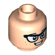 Minifig Head Danny Nedermeyer, Black Glasses, Smile, Teeth, Freckles Light Nougat