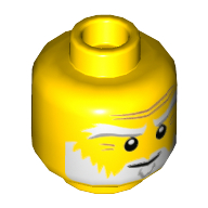 Minifig Head Sensei Wu (Master), White Eyebrows, Beard, Angry Smile Yellow