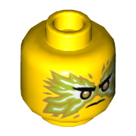 Minifig Head Lloyd, Gold Eyes, Angry, White/Gold Flames Gelb
