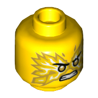 Minifig Head Kai, Pearl Gold Eyes, White/Gold Flames Yellow