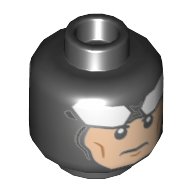 Minifig Head Batman, White Goggles on Forehead, Stern / Slight Smile Print Black