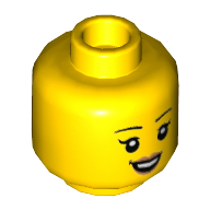 Minifig Head, Open Mouth Smile, Peach Lips Yellow