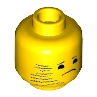 Minifig Head Emmet, Sad Face, Wiped/Smeared Beard Yellow